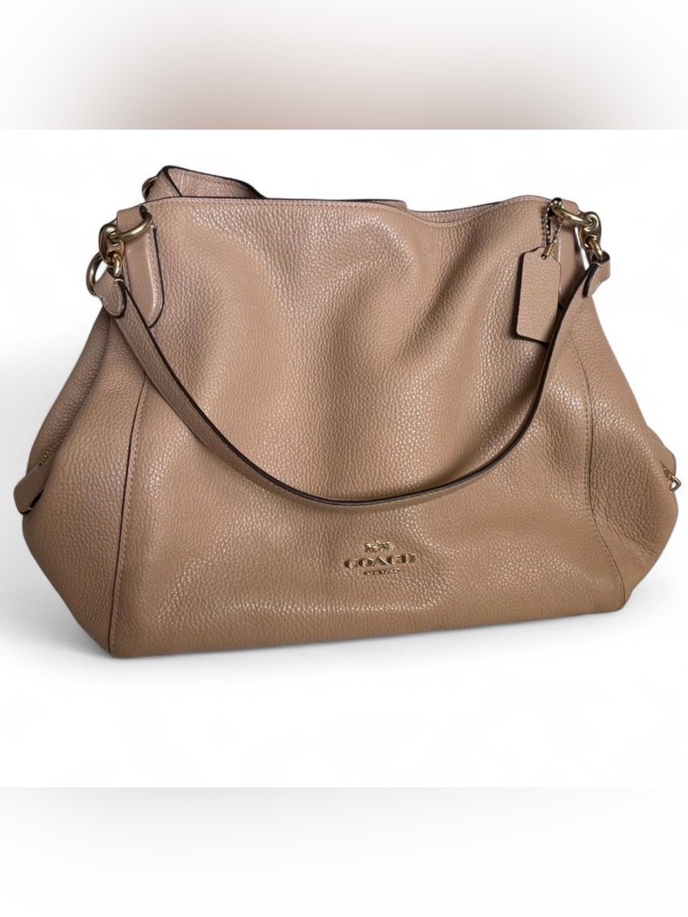 Coach Hallie Pebbled Leather Hobo Bag in Taupe